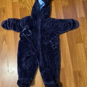 Baby Plush Navy Blue Hooded One-Piece Romper